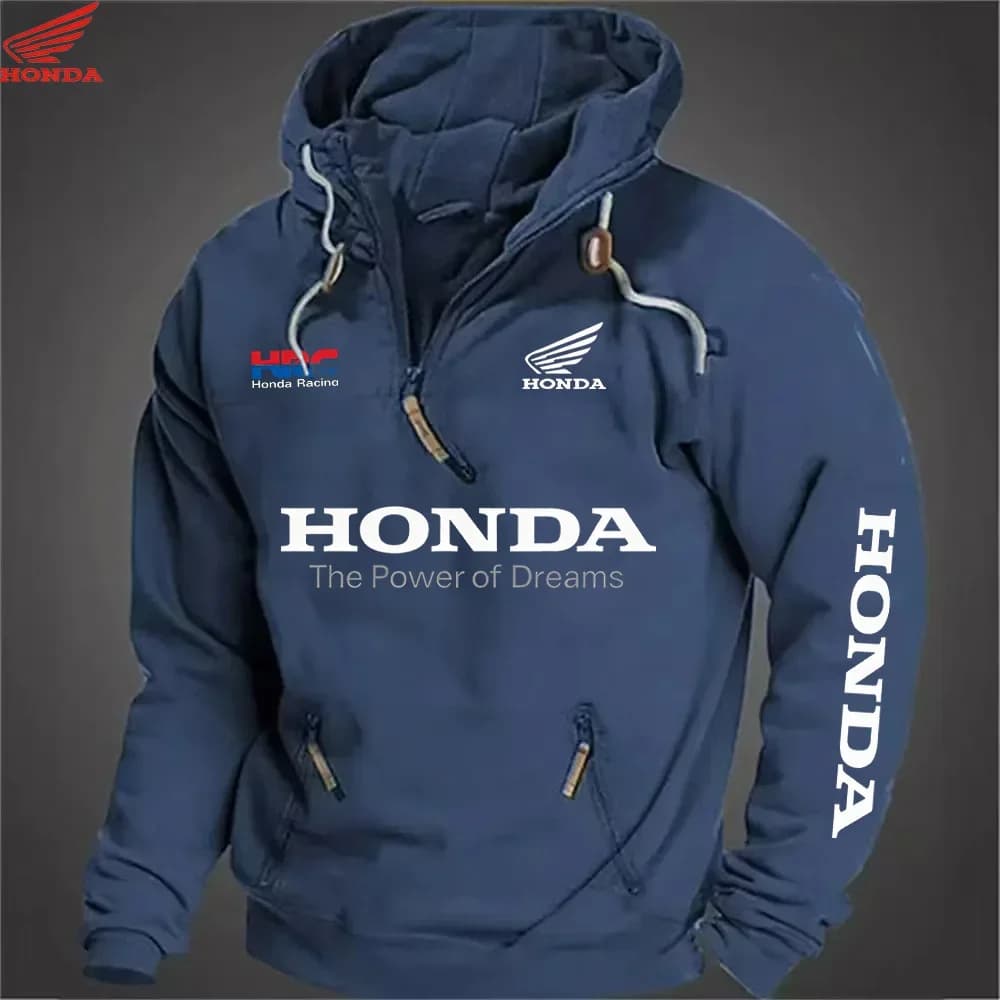 Sweat à capuche tendance Honda, poches sportives zippées sur les manches, pull décontracté ample, ha