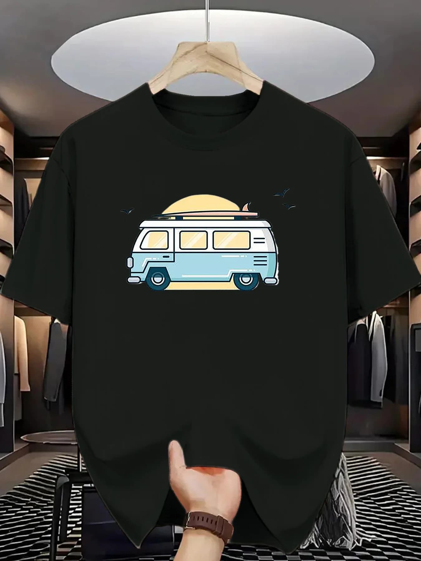 T-shirt vintage pour hommes, style surf et camping-car – T-shirt d'été léger et respirant, haut déco