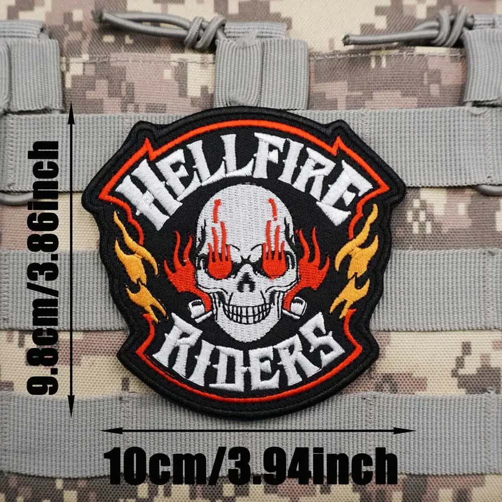 Patchs brodés tactiques militaires HELLFIRE RIDERS SKULL, brassard, badge pour sac à dos avec dos à