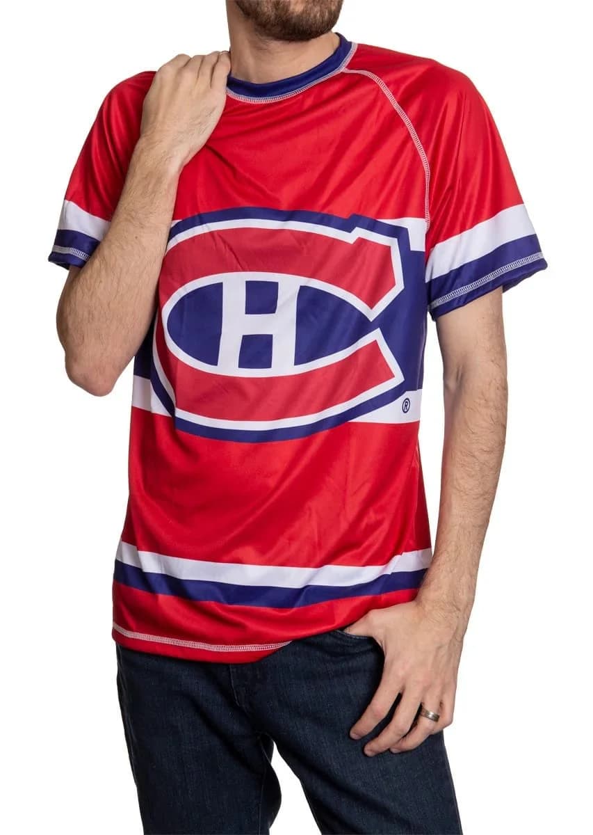 Nouveau T-shirt de hockey sur glace avec logo de l'équipe des Canadiens de Montréal, rouge, blanc, b