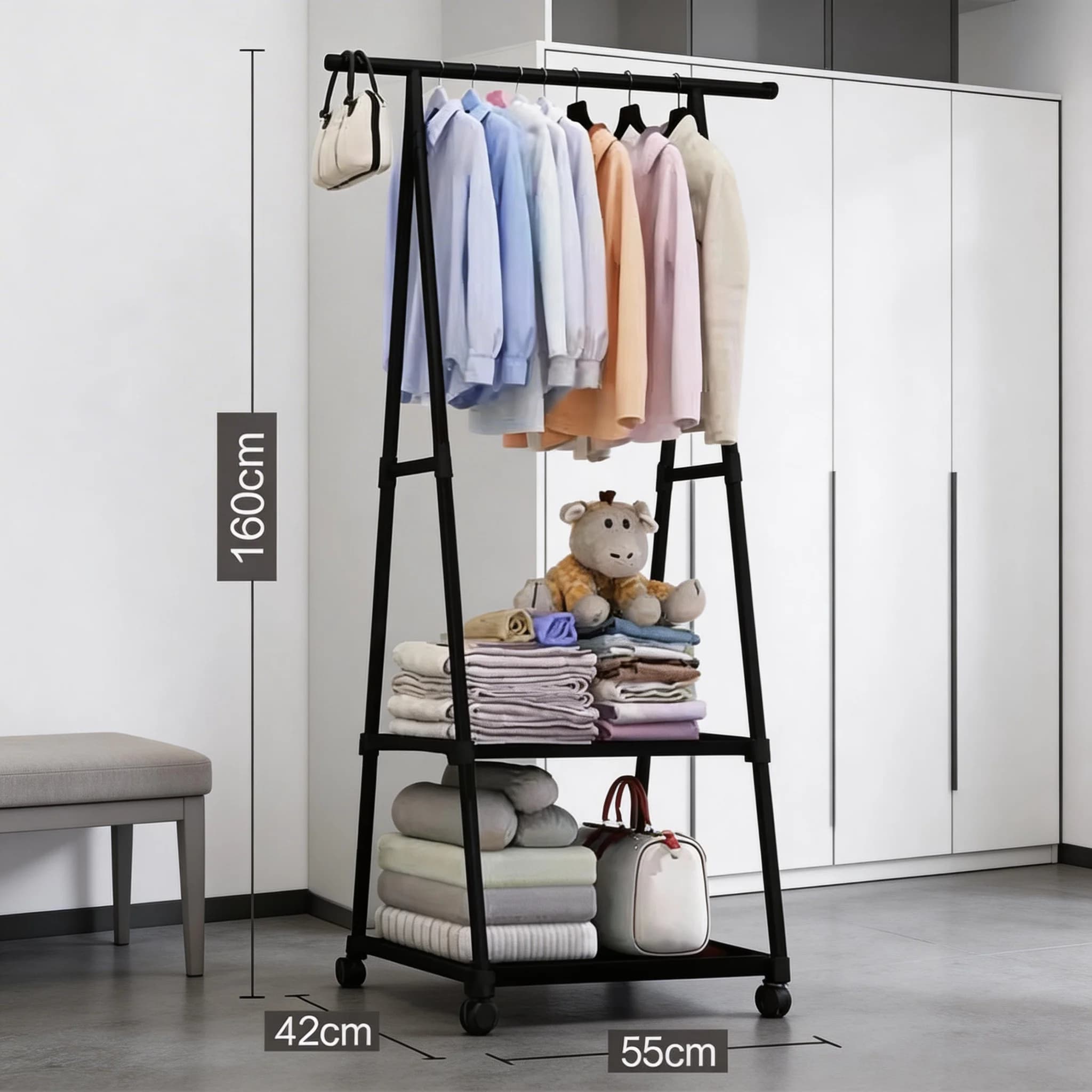 Porte-manteau multifonctionnel mobile pour chambre à coucher, support de rangement simple pour vêtem
