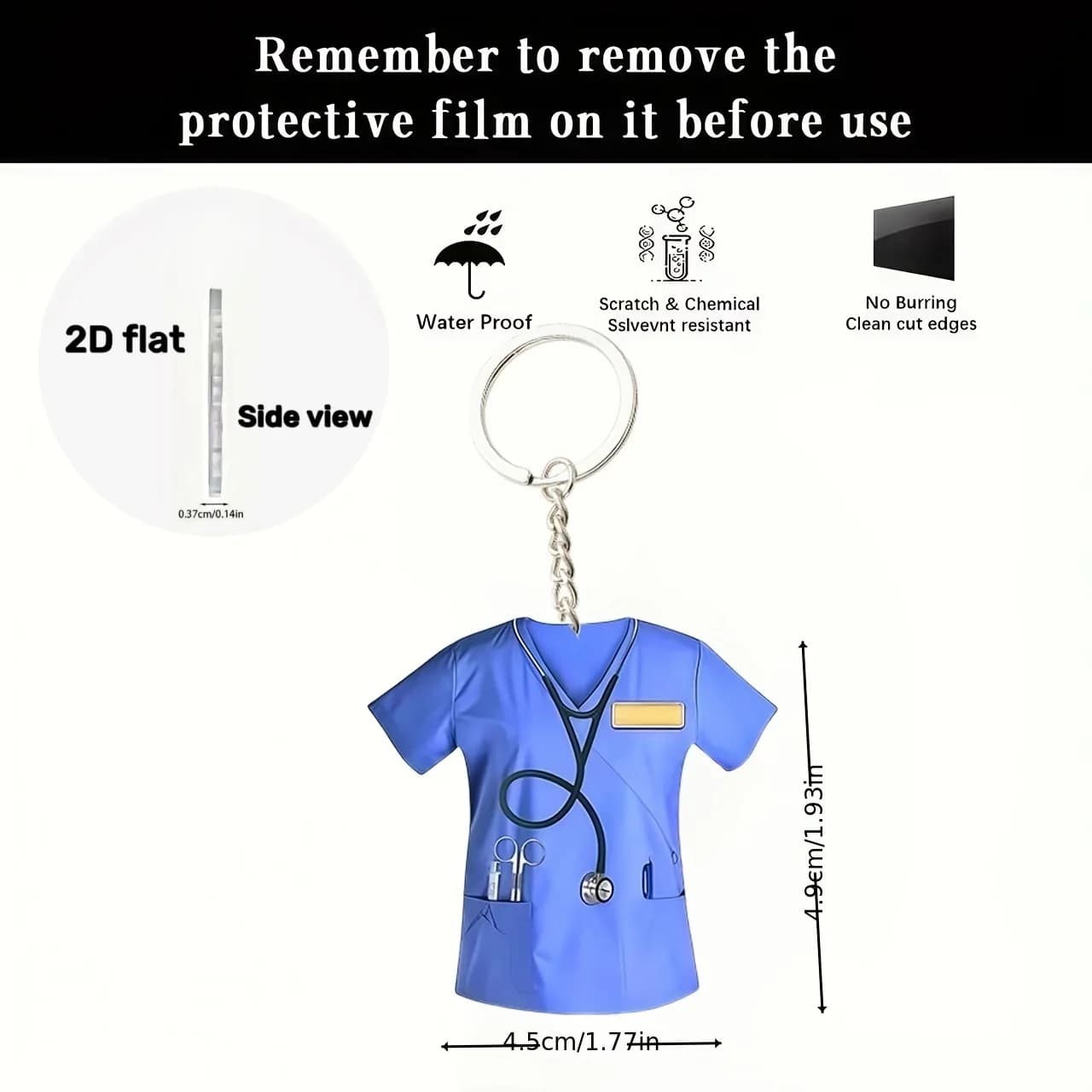 Porte-clés plat en acrylique 2D motif uniforme de médecin, accessoire pour femme, cadeau pour la Sai
