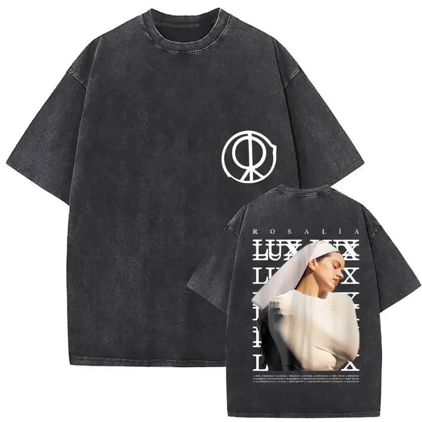 Harajuku Vintage Clothing Vintage Washed Rosalia Lux Tour 2025 T Shirt Harajuku Aesthetic Oversized