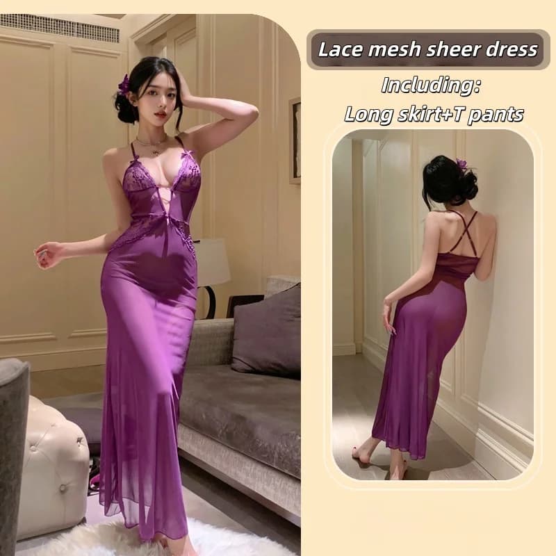 Nouvelle Robe Longue Sirène Transparente Effet Soie 2026, Décolleté Plongeant Séduction, Lingerie Am
