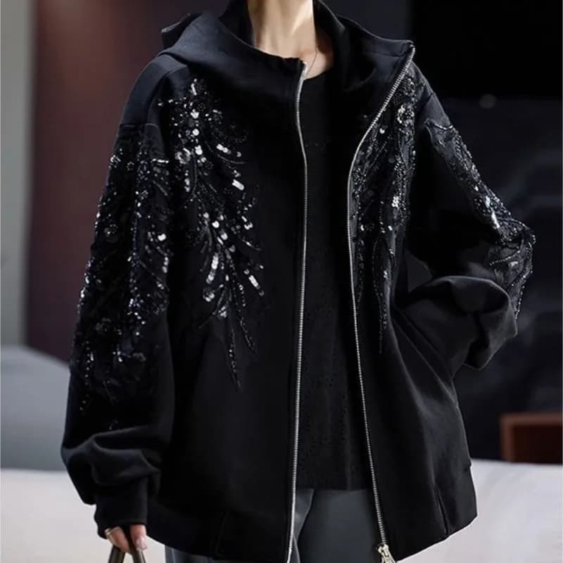 Veste à capuche perlée, confortable et décontractée, manteau de printemps, haut ample, nouveau Style