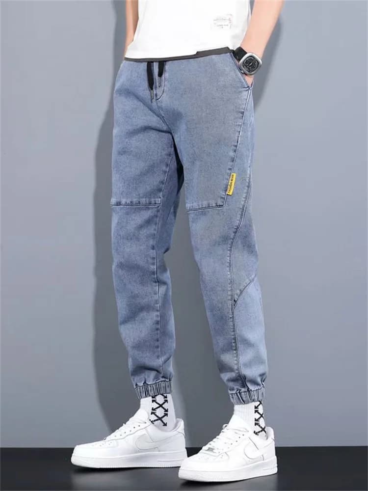 Printemps été noir bleu Cargo Jean hommes Streetwear Denim survêtement pantalon hommes Baggy sarouel