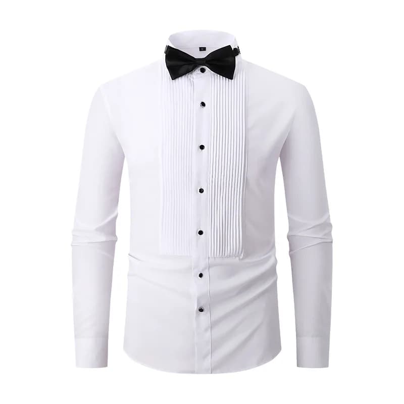 Chemise de smoking plissée sur le devant pour homme, à manches longues, pour mariage et cérémonie, p