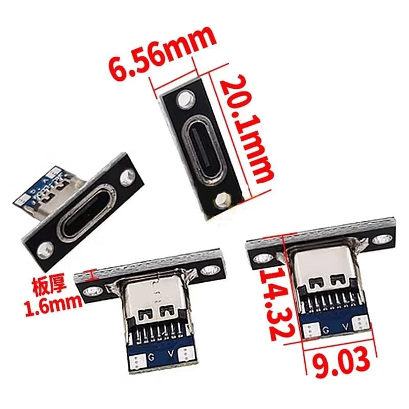Prise USB 3.1 Type C avec plaque de fixation à vis, prise USB type-c 3.1 type-c 4 broches 2 broches,