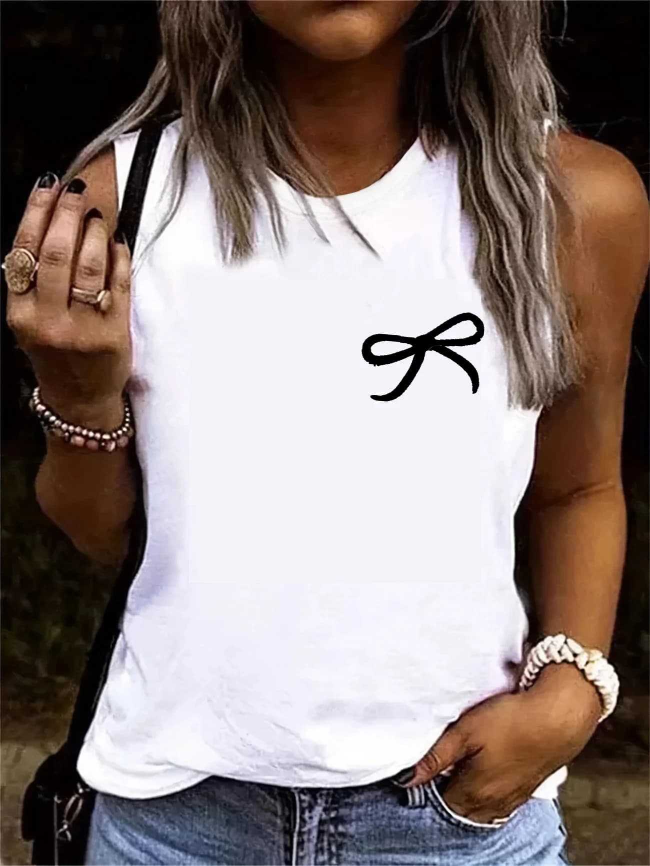 T-shirt Bow Heart Y2k, style japonais, imprimé, débardeur graphique, sans manches, col rond, haut dé