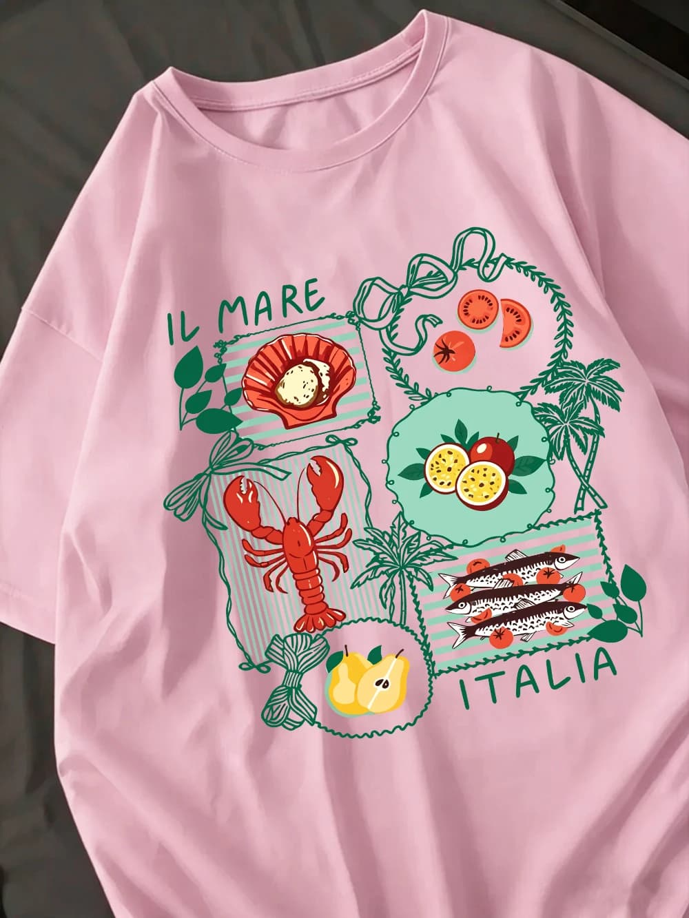 T-shirts imprimés The Coastal Charm Of Italy pour femmes, en coton, à manches courtes, col rond, cou