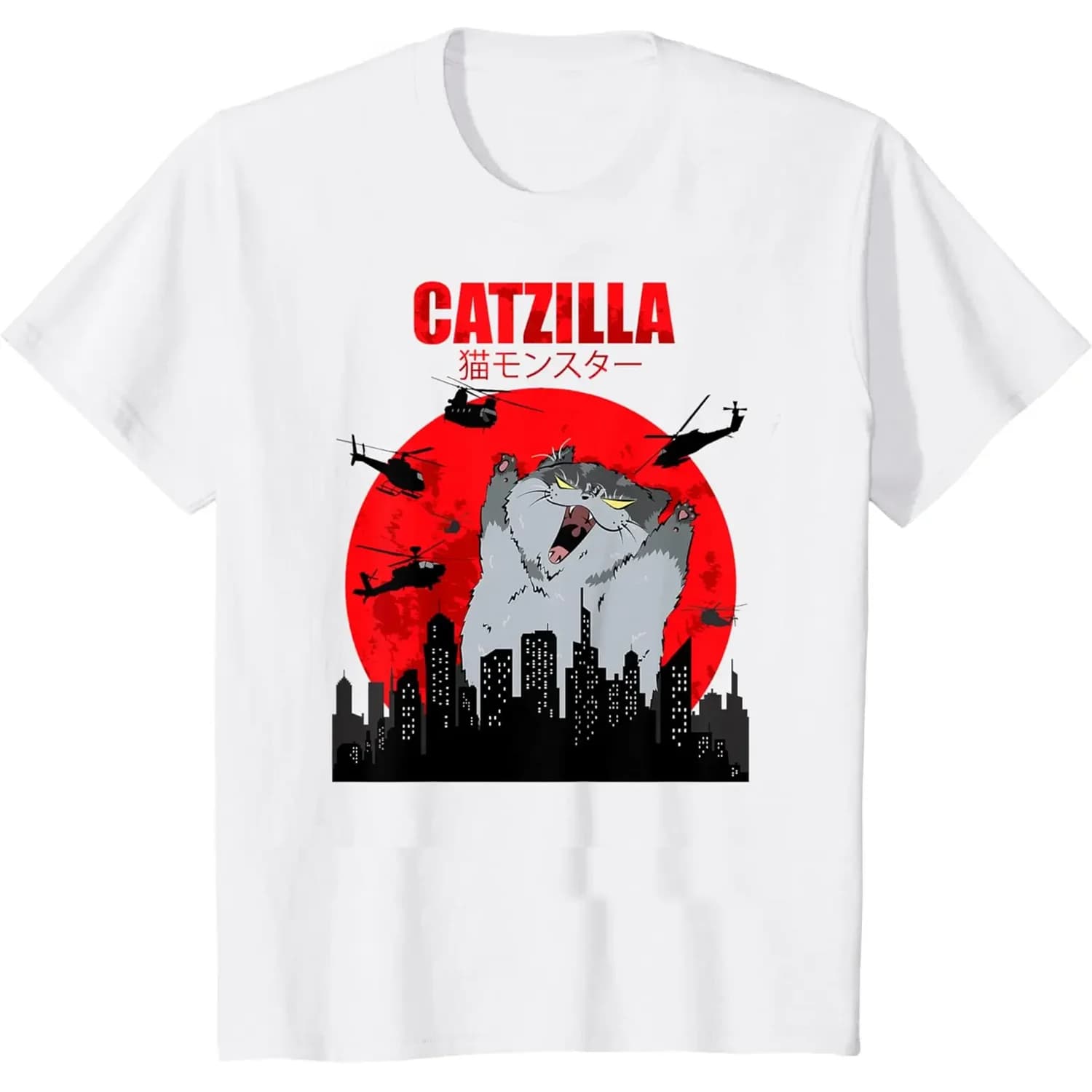 Drôle mignon Art japonais chat graphique pour amoureux des chats Catzilla T-Shirt graphique t-shirts