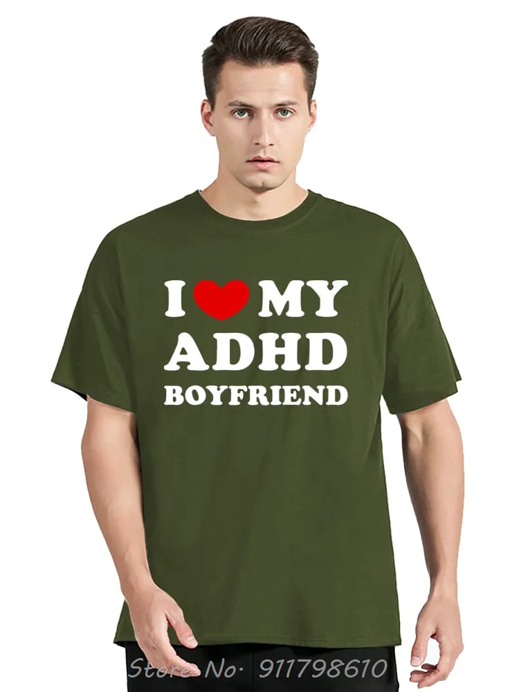 Vêtements pour hommes drôles j'aime mon petit ami tdah T-shirt surdimensionné Humor coton T-shirt se
