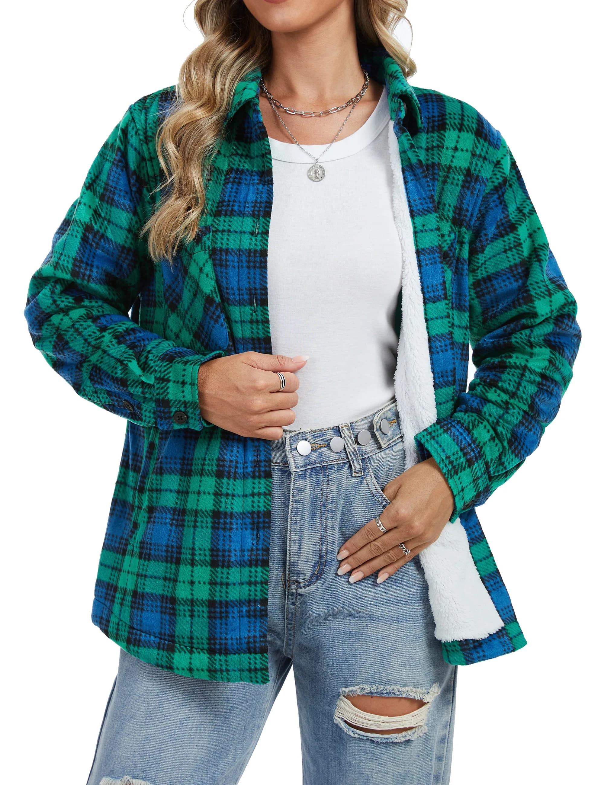 TACVASEN Chemise-veste en flanelle doublée polaire pour femme, décontractée, à manches longues, bout
