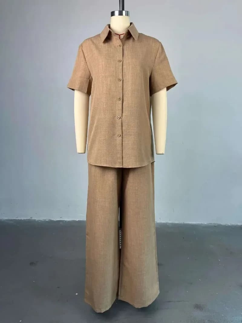 Mode femmes ensemble à manches courtes Blouse petit haut et pantalon à jambes larges 2025 été Chic d