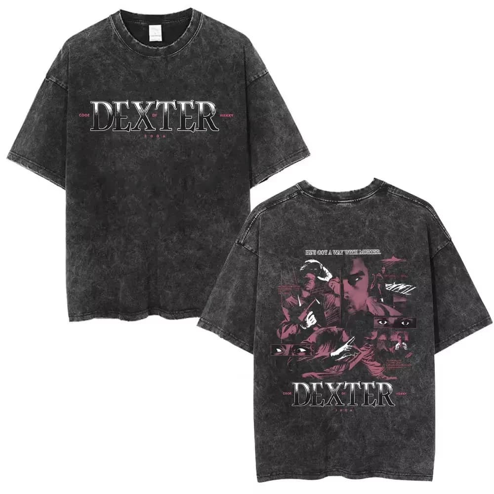 T-shirt vintage délavé Dexter Morgan pour homme et femme, style rétro, coupe oversize, manches court