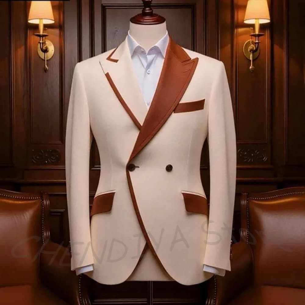 Costumes pour hommes de luxe, couleur contrastée, design classique, revers en pointe, coupe ajustée,