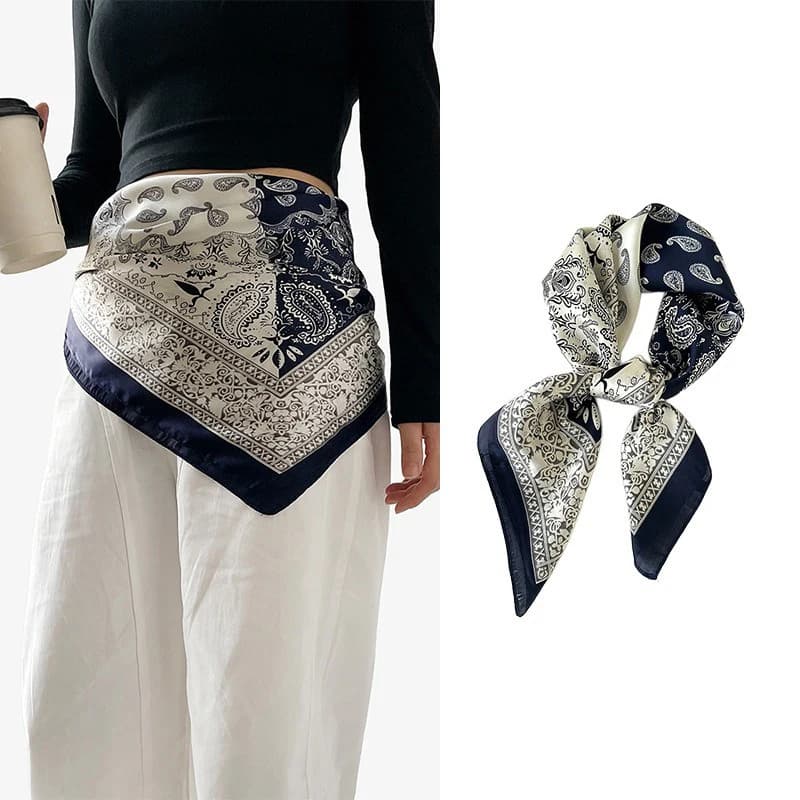 Écharpe de ceinture à motif rétro, tendance, empilable, écharpe en soie multifonctionnelle, haut de