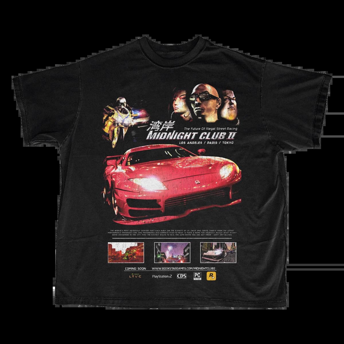 T-shirt Midnight Club II Retro Racing Game pour hommes et femmes