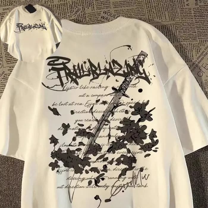 T-shirt à manches courtes imprimé American High Street Creative Design Sense pour hommes