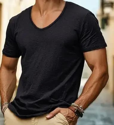 T-shirt à manches courtes et col en v pour hommes