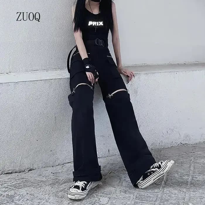 Nouveau 2025 Streetwear pantalon noir pour femmes mode taille haute détachable Streetweart Cargo