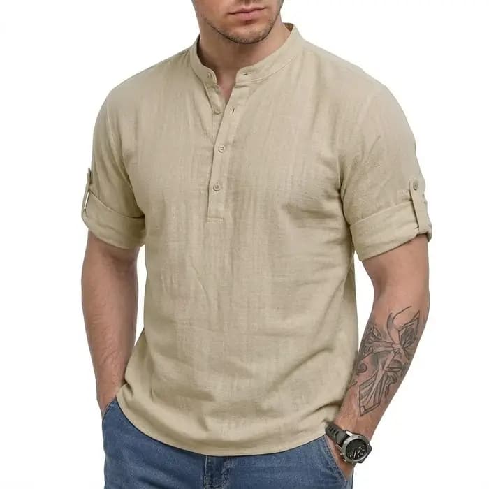 Nouvelle Chemise en Lin à Manches Longues pour Homme