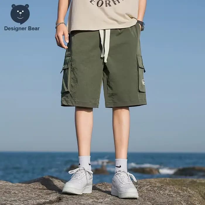 Shorts Cargo Homme d'Été Décontractés Multi-Poches avec Cordon de Serrage Style Streetwear Sportif Longueur Genou Bermuda