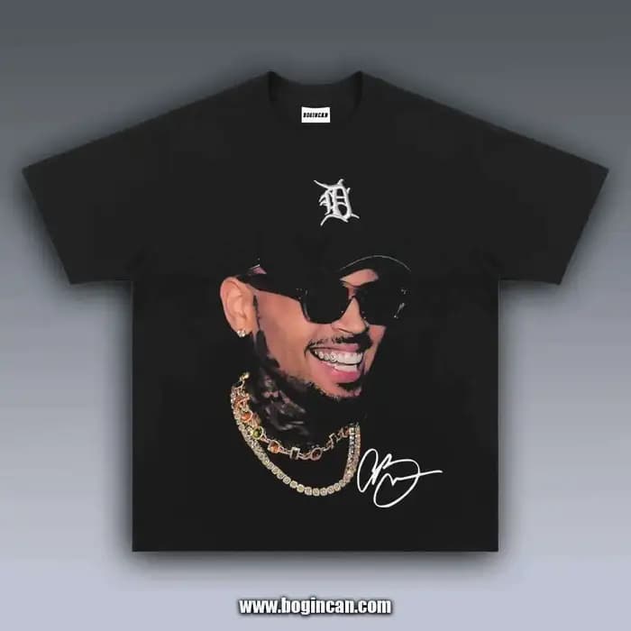 T-shirt graphique CHRIS BROWN à grand motif pour femmes et hommes