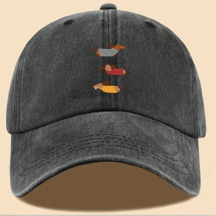 Casquette de baseball avec imprimé amusant de trois teckels en tenues rayées