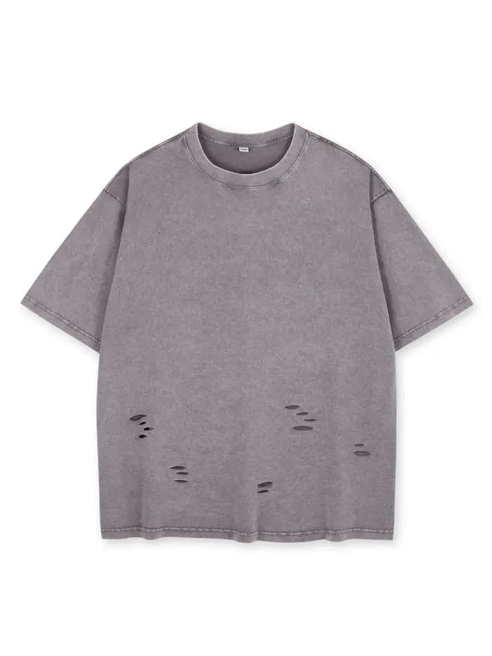 Ensemble t-shirt délavé de couleur unie, tendance, déchiré de rue, manches courtes, Short classique en coton multicolore, costume de sport ample, 2025