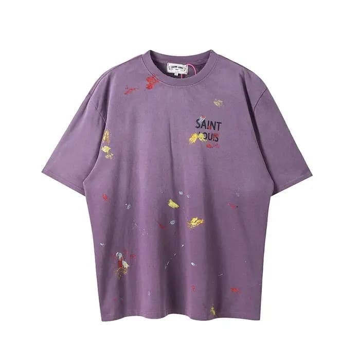 SSSAINT LOUIS fait à la main vieille et sale éclaboussures d'encre pour détruire le logo à manches courtes décontracté ample à la mode été T-shirt