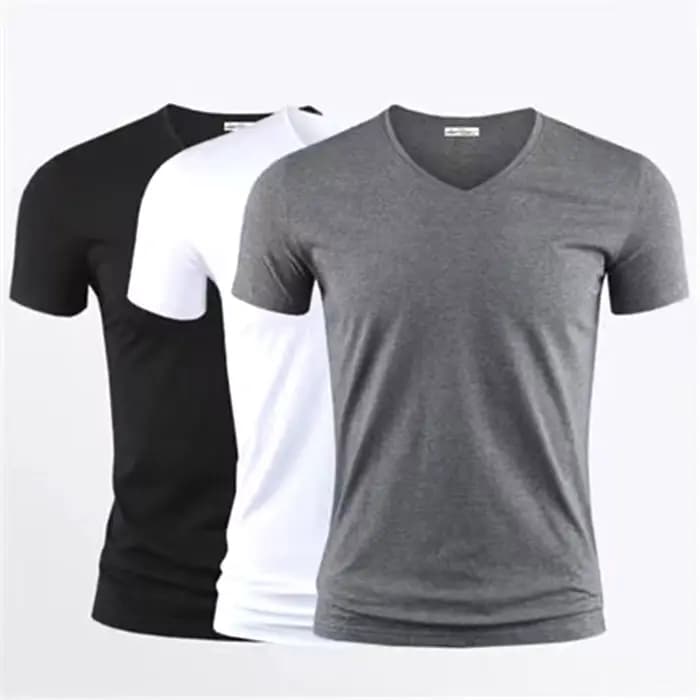 2026 hommes T-Shirt couleur Pure col en V à manches courtes hauts T-Shirts