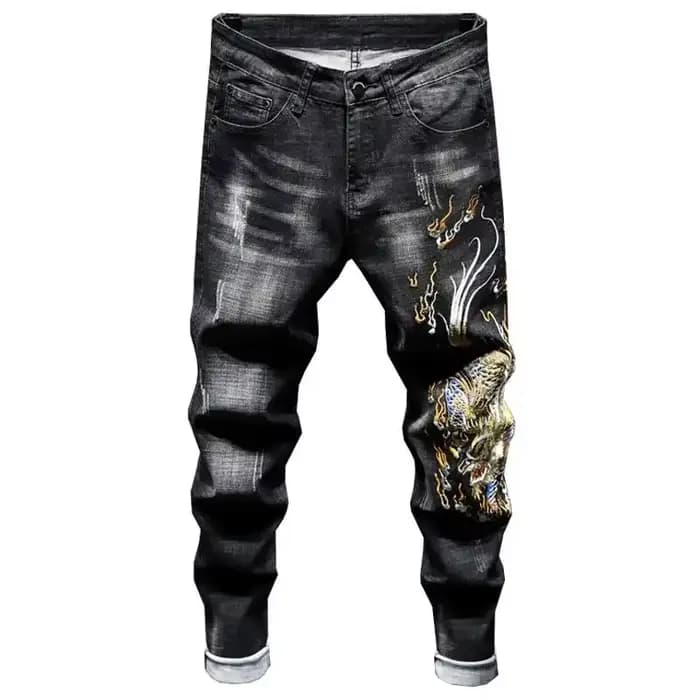 Jean pour hommes pantalon court avec imprimé noir Hip Hop graphique homme Cowboy
