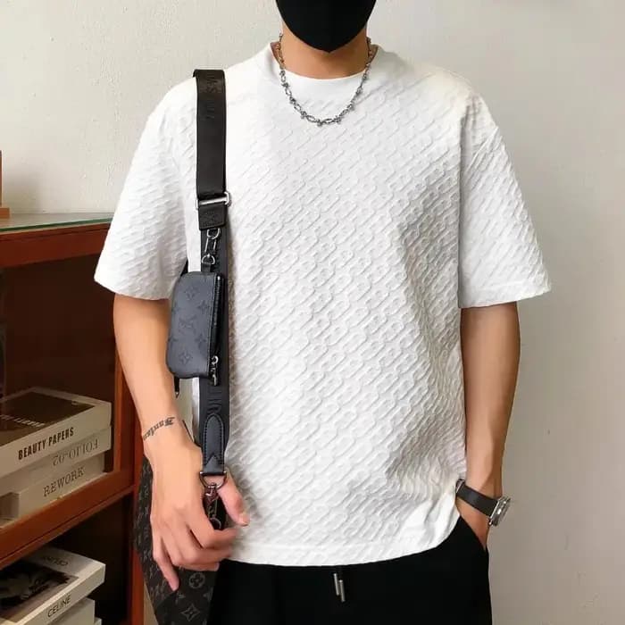 T-shirt d'été pour homme en jacquard texturé à manches courtes
