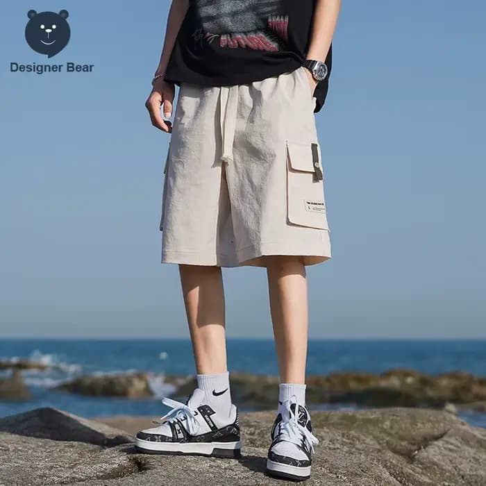 Shorts Cargo Homme d'Été Décontractés Multi-Poches avec Cordon de Serrage Style Streetwear Sportif Longueur Genou Bermuda