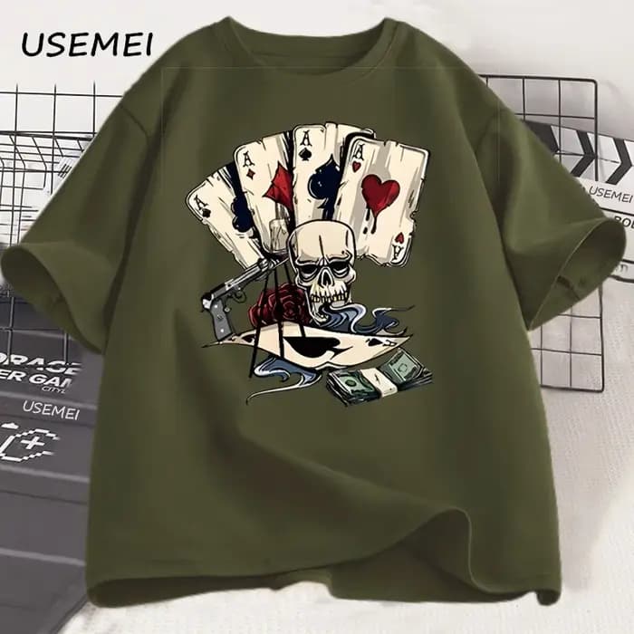 Drôle squelette Poker T-shirt hommes femmes imprimé mode coton