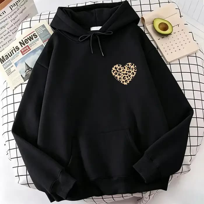 Sweat-shirts à capuche imprimés léopard motif cœur d'amour pour femme, décontractés, printemps autom