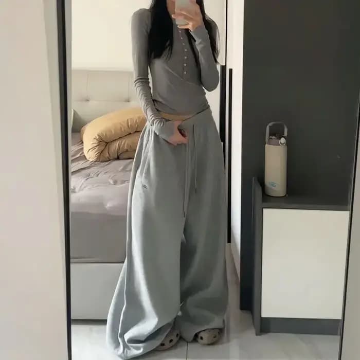 Pantalon de jogging oversize gris et noir pour femme