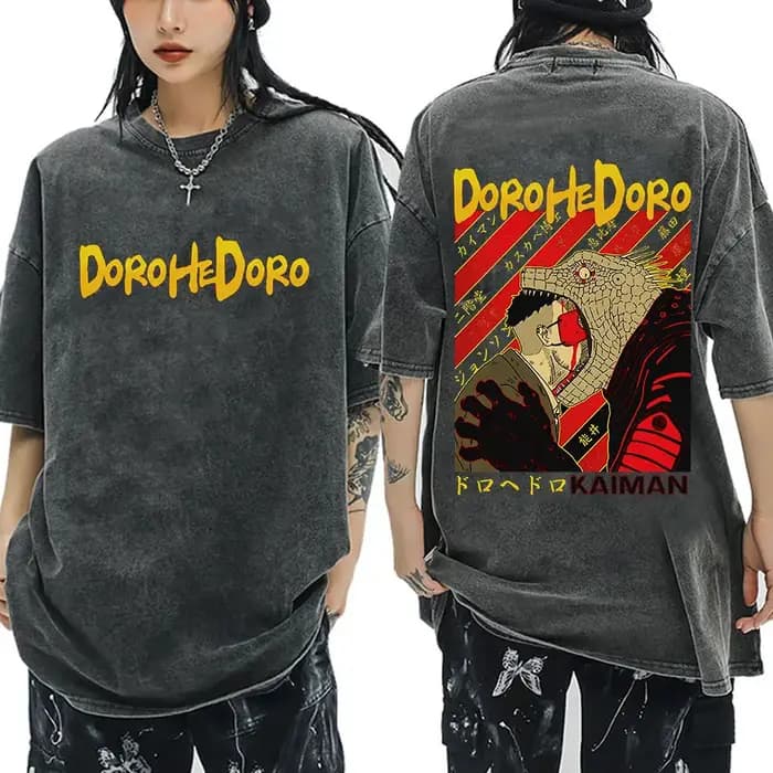 Anime japonais Dorohedoro Kaiman Vintage lavé T-shirt hommes femmes Cool Manga graphique T-shirts go