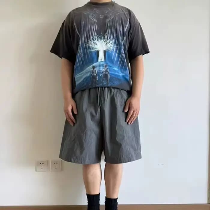 T-shirt Rétro Saint de Bonne Qualité pour Homme et Femme, Effet Délavé, Impression Vieillie, Manches Courtes, Coton Ample, Mode Streetwear, Nouveau