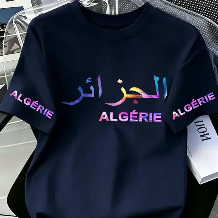 T-shirt décontracté d'été pour homme 100 % coton avec script arabe algérien
