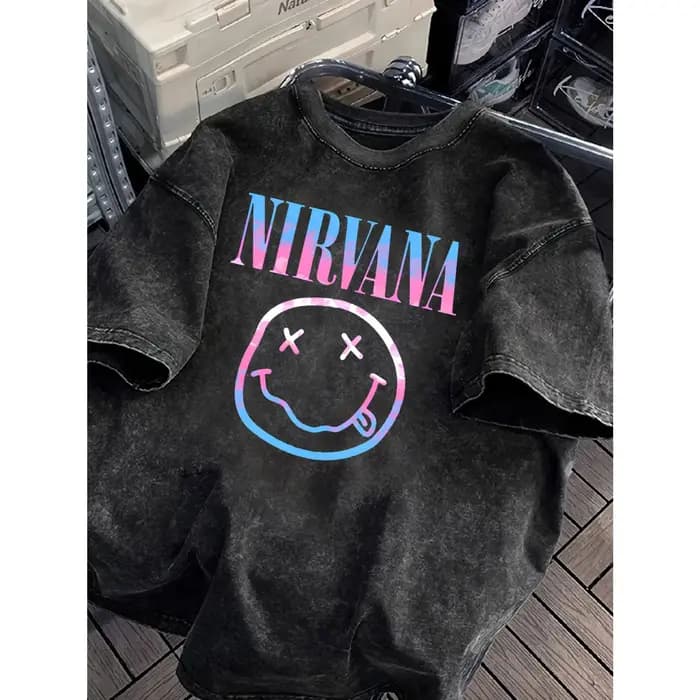 T-shirt vintage délavé Nirvana Rock Band pour hommes et femmes