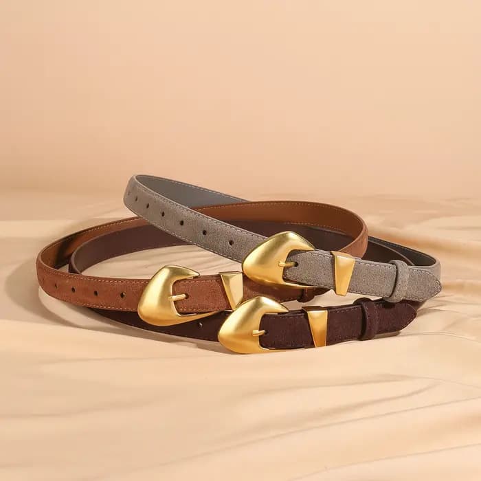 Ceinture de luxe en cuir de vache et daim pour femmes, Style Vintage avec boucle dorée, ceinture de