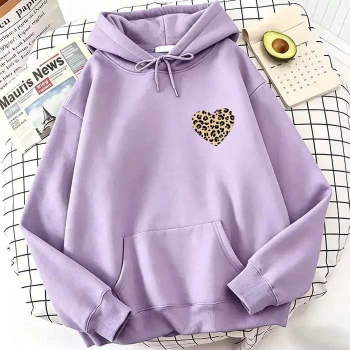 Sweat-shirts à capuche imprimés léopard motif cœur d'amour pour femme