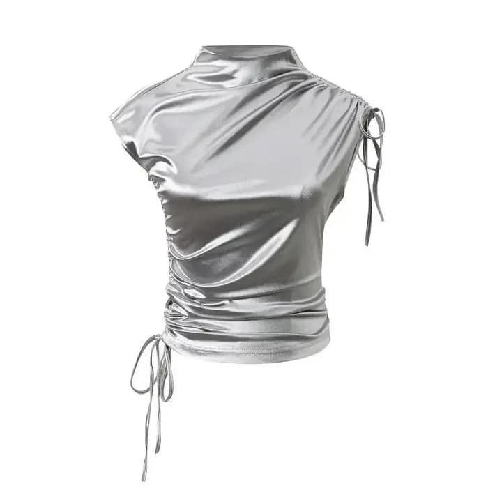 Économie à manches courtes pour femmes, monochromatique, froncé, mode streetwear, flods, unique, cou
