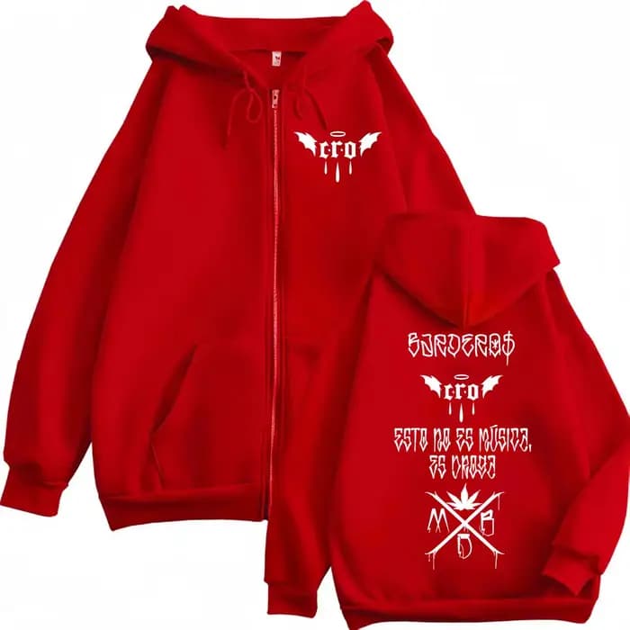 Rappeur C.R.O Double face imprimé sweat à capuche avec fermeture éclair mode Hip Hop sweat-shirts à manches longues hommes femmes vêtements décontracté pulls amples