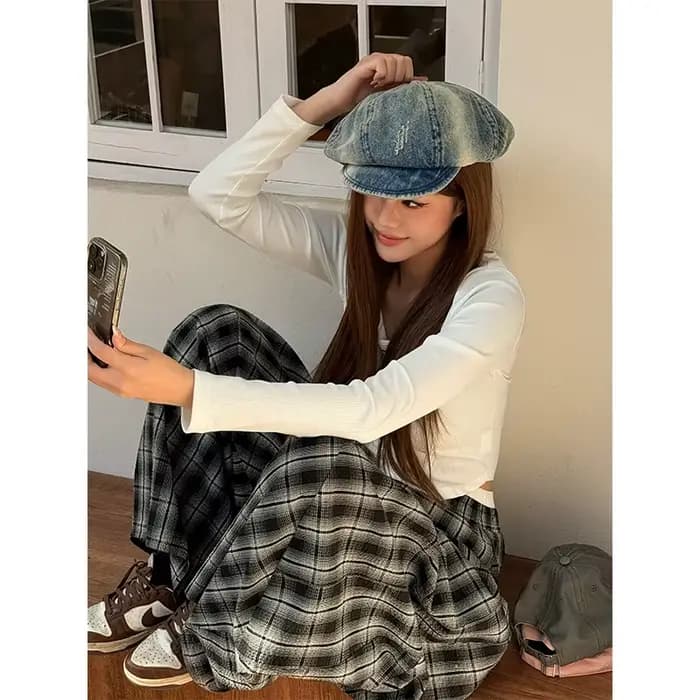 Casquette en jean vintage ELFSACK style streetwear avec effet délavé rétro