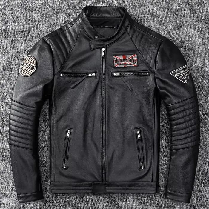 Veste de moto en cuir deux couleurs pour hommes, vêtements courts, beau, automne