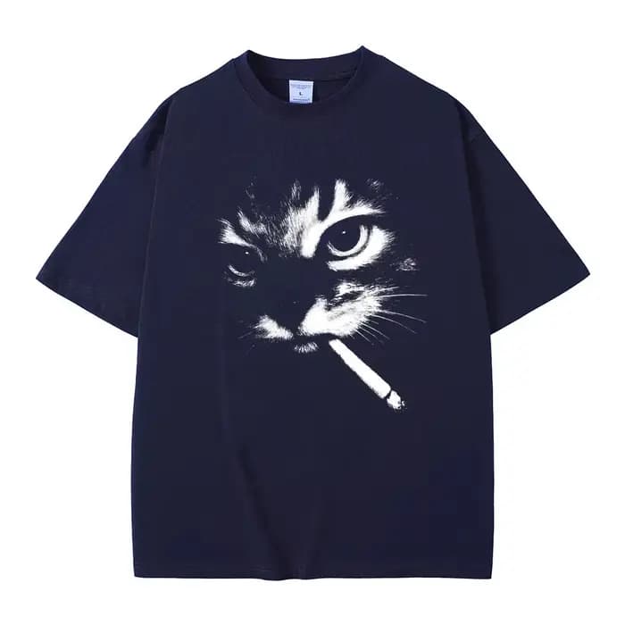 Mème drôle fumer chat visage graphique T-shirts hommes femmes décontracté coton Vintage T-shirts hom