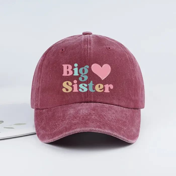 Casquette de baseball vintage à imprimé cœur Big Sister – Taille réglable, casquette décontractée et